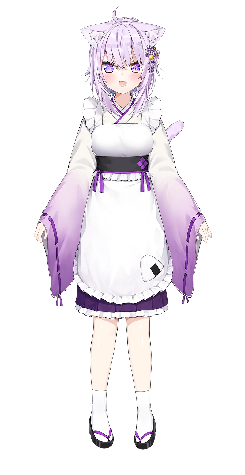 White-and-purple Japanese-style outfit and apron