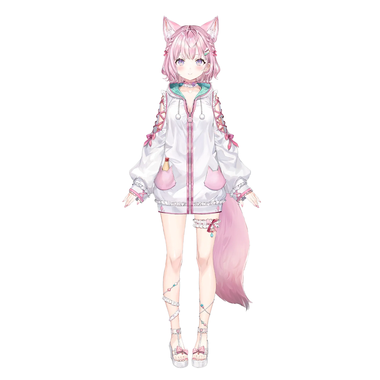 White-and-pink hoodie and shorts
