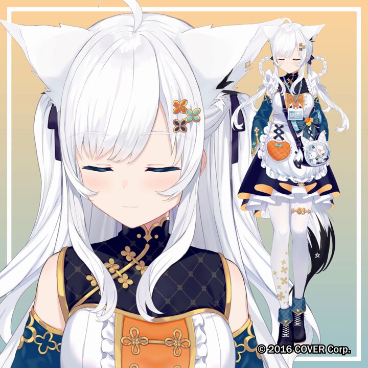 Live2D production introduction video preview of 白上フブキ 「レトロ喫茶衣装」. Close-up of face and full costume.