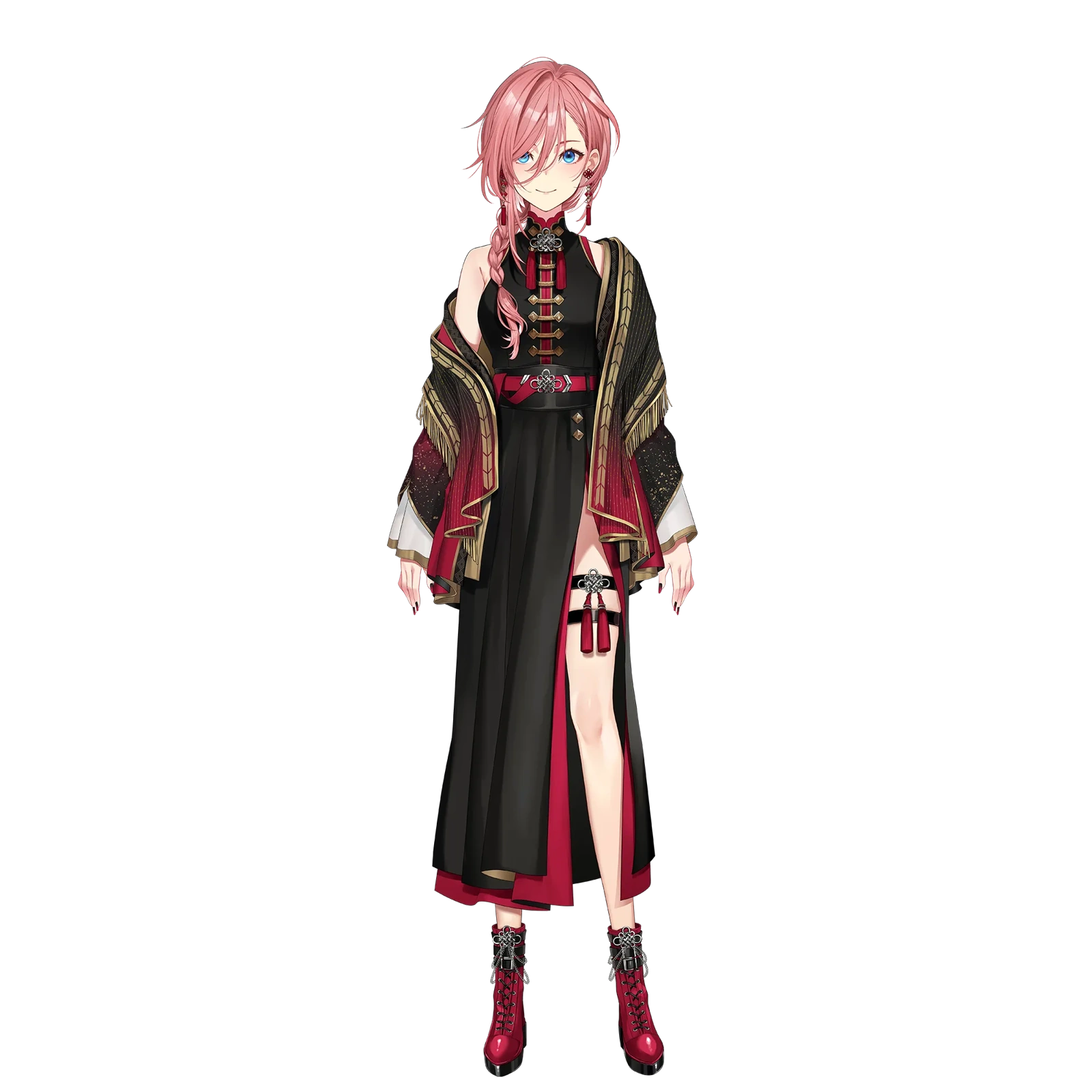 Black-and-red long-coat-style outfit