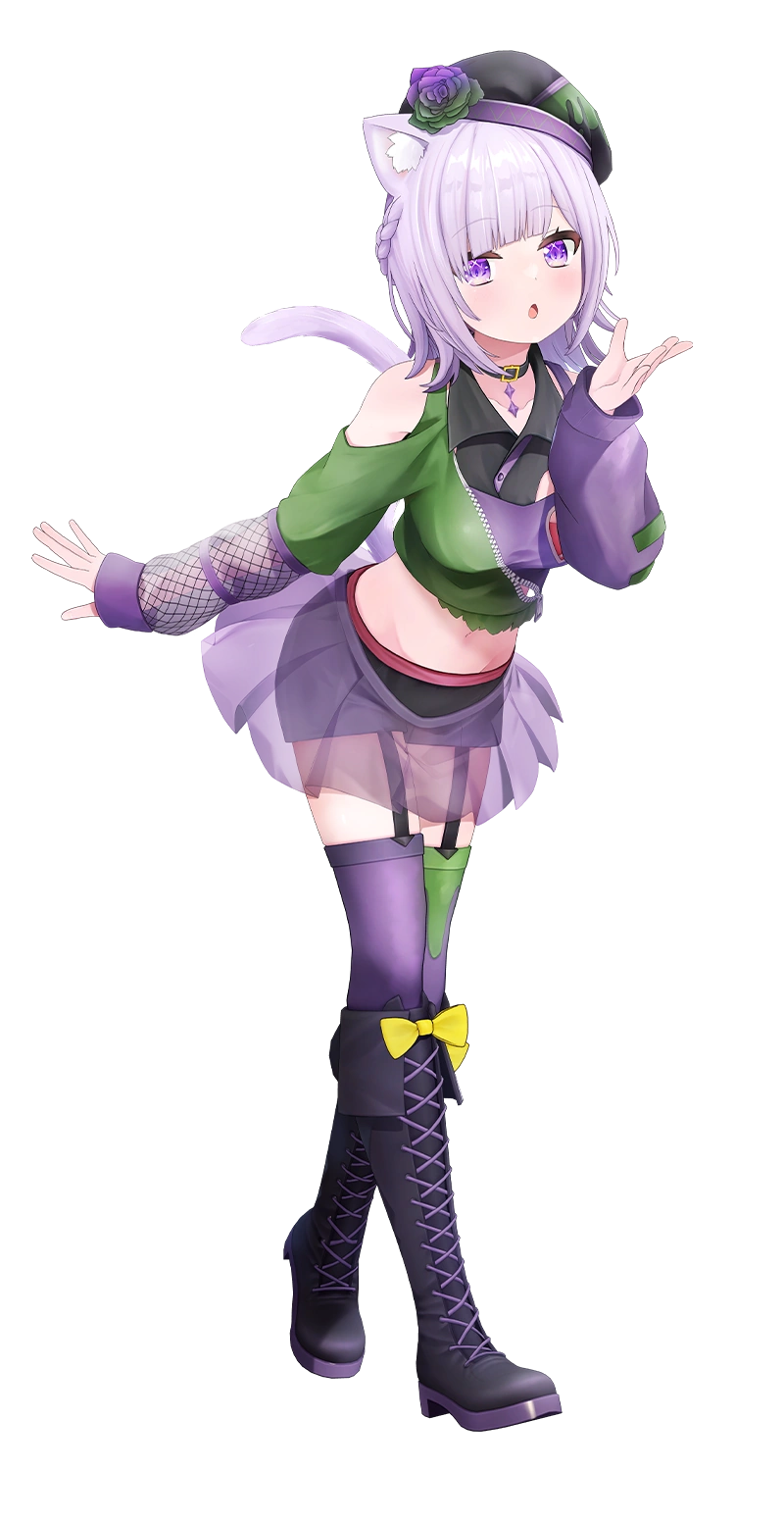 Purple-and-green stage-style outfit