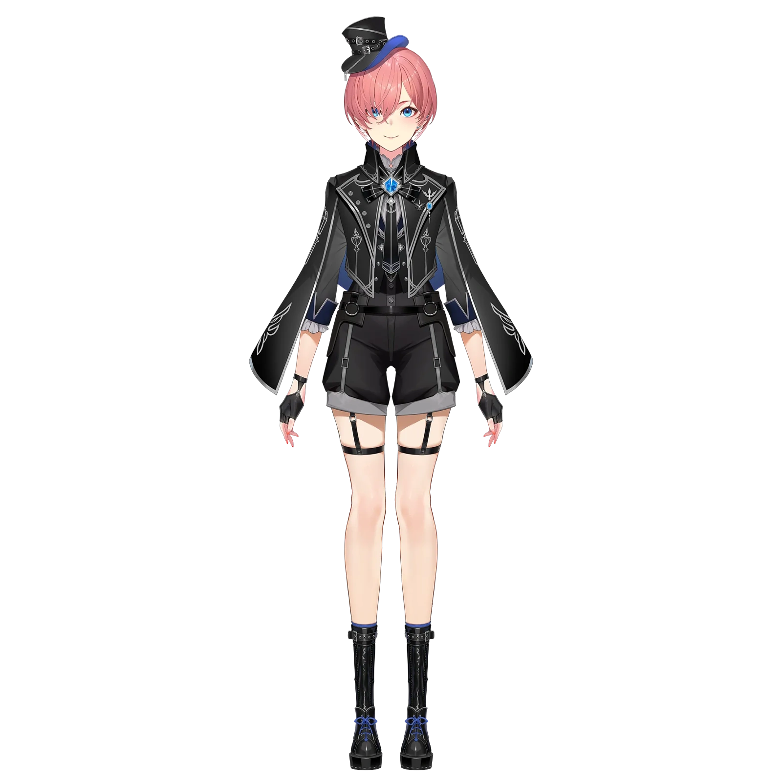 Mini hat and black gothic-style outfit