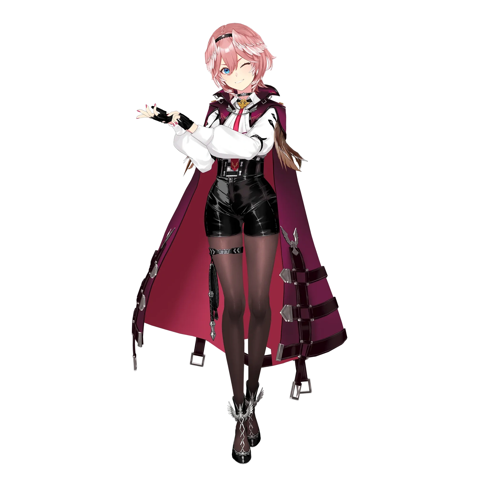 White blouse and black-and-red outfit (alternate pose)